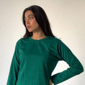Bottle Green Color Female Full Sleeves T-Shirt