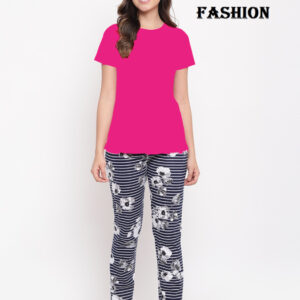 Pink T-Shirt with Random Pajama - Night Suit for Females