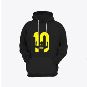 Messi Printed Black Kangroo Pullover Hoodie