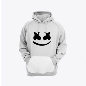 White Printed Kangroo Pullover Hoodie