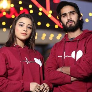 Heart Line Printed Pullover Maroon Hoodie