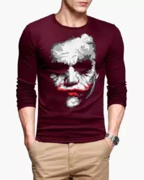 Joker Printed Full Sleeves T-Shirt for Men - Maroon