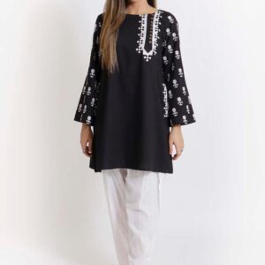 Black Boski Linen Stitch Kurti for Women