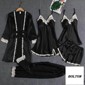 Bundle of 5 Silk Night Suit for Girls - Black