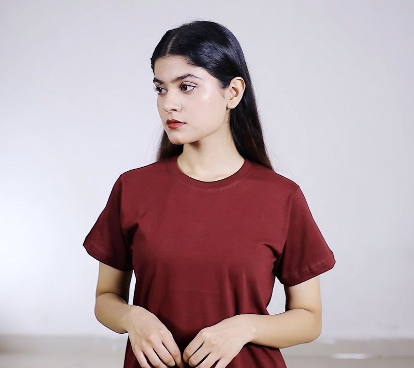 Maroon Plain Half Sleeves t-shirt for Women - Image 4
