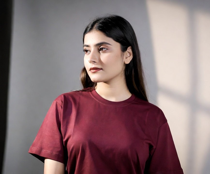 Maroon Plain Half Sleeves t-shirt for Women - Image 2