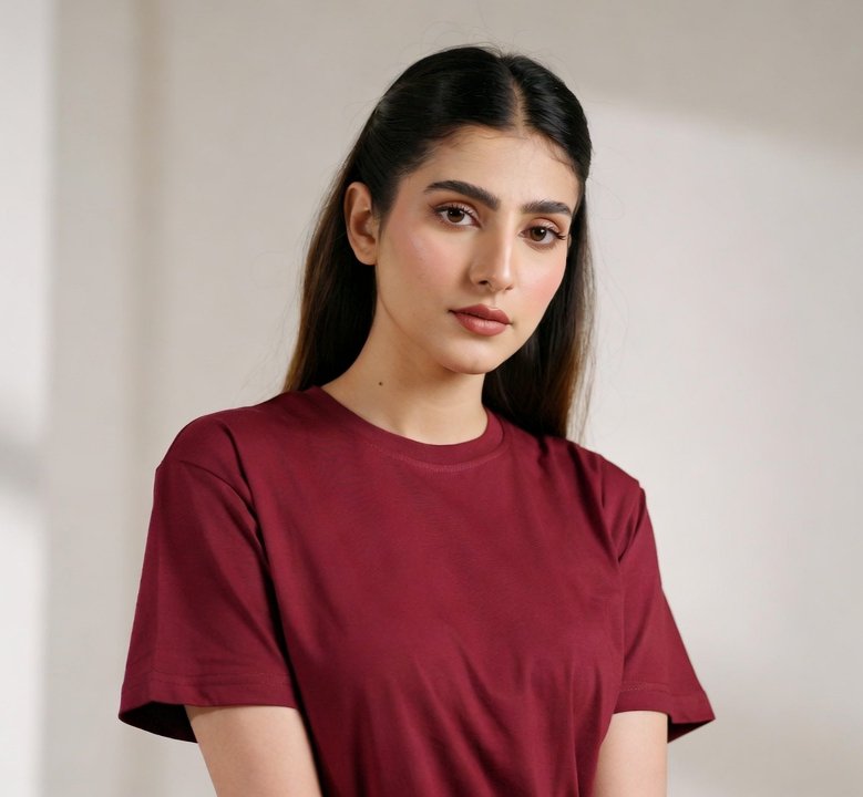 Maroon Plain Half Sleeves t-shirt for Women - Image 3