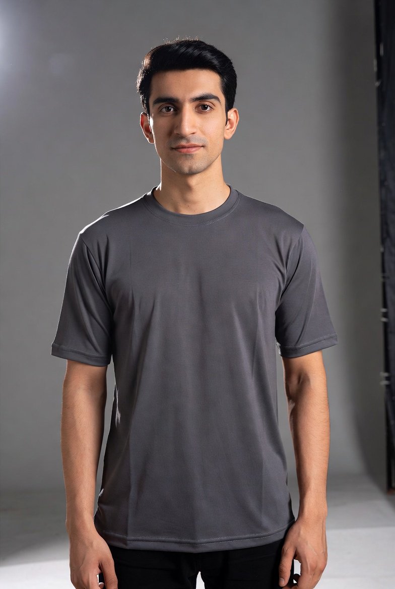 Plain Steel Grey half Sleeves t-shirt for Men - Image 2